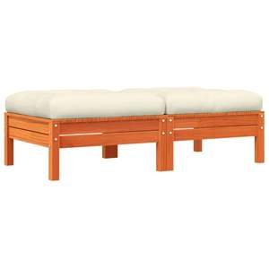 Juego de 2 taburetes de patio de madera de pino maciza color marrón cera con cojines, juego de muebles de patio - Product Image 2