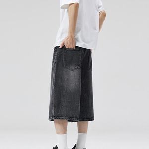 Pantalones Cortos de Mezclilla de Algodón Lavado Oscuro, Estilo Vintage, Holgados y Desgastados, Personalizados, para Hombre, Moda Urbana de Verano - Product Image 3