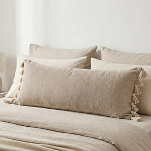 Housse de coussin lombaire décorative avec franges, coussin de banc texturé neutre, décoration scandinave organique moderne - Product Image 5