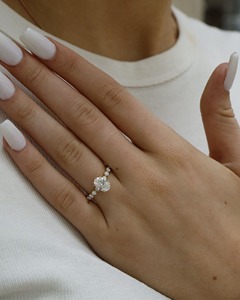 Oval Cut 2 CT Lab Diamond Ring 14K Yellow Gold Solitaire Engagement Ring Floating Accent Stones Modern Bridal Anniversary Ring - Product Image 3