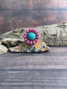 Arizona Turquoise Hot Pink <b>Adjustable</b> <b>Ring</b> Handmade Sterling Silver Colorful Gemstone Southwest Artisan Jewelry - Product Image 6