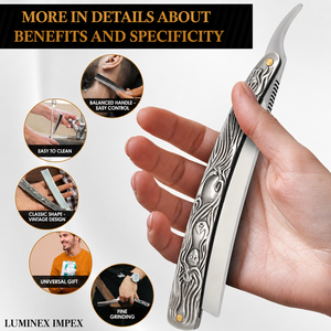 Navaja de Afeitar Recta Vintage Luminex Impex con Mango de Concha de Abulón y Acero al Carbono, Lista para Usar en Barberías y Salones - Product Image 5