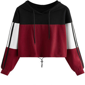 <b>Women</b> <b>Red</b> Hooded Sweatshirt Cropped Lantern Sleeve Letter Print Pullover Striped Cuffs Casual Autumn Top - Product Image 3