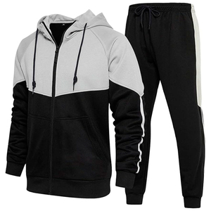Ensemble de survêtement pour homme noir et rouge avec blocs de couleur, fermeture éclair intégrale, pantalon de jogging sportif à capuche, respirant, pour l'automne, coupe classique - Product Image 3