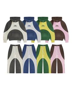Multi Color Block BRAND Cropped <b>Zip</b> Hoodie Wide Pants Set | Oversized Colorblock Streetwear Matching Set OEM Private Label - Product Image 1