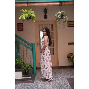 Vestido Maxi Bohemio Floral para Mujer, Largo hasta el Tobillo, Sin Mangas, Cuello en V, Verano, Algodón, Casual, Transpirable, para Vacaciones - Product Image 3