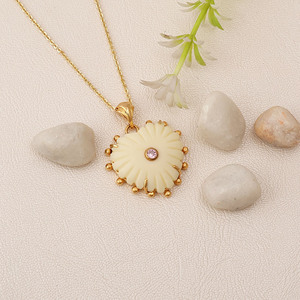 Gold Plated Brass Gemstone Heart Pendant Ivory with <b>Pink</b> CZ Carved <b>Necklace</b> Link Chain Party Jewelry Best Gift Idea - Product Image 4