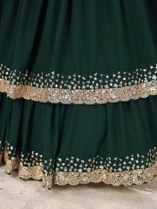 Dark Green Solid <b>Sequin</b> Georgette Chiffon Woven A-Line Floor Length Unstitched Women's Lehenga Choli <b>Top</b> Set for Party - Product Image 6