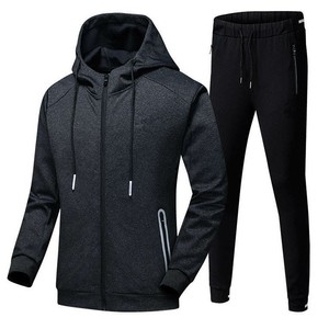 Men's Red Hooded Tracksuit Full Zip Sweatshirt With Side Pockets Black <b>Pants</b> Casual Wear Autumn Style Quick Dry Polyester Cotton - Product Image 2