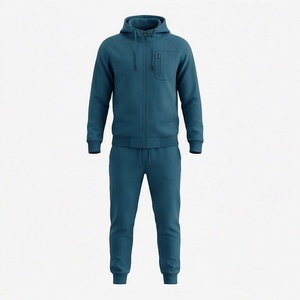 Ensemble de survêtement à capuche pour homme, couleur unie, sweat-shirt à fermeture éclair intégrale et pantalon de jogging, tenue décontractée en coton respirant pour l'automne - Product Image 1
