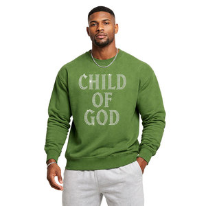 Sudadera Oversize Verde Personalizada para Hombre con Estampado de Letras de Pedrería “Hijo de Dios” Casual Cuello Redondo Estilo Urbano - Product Image 1