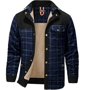 Chaqueta de Diseño Moderno para Hombre, con Forro de Piel Sintética, Franela a Cuadros, Cierre de Cremallera, Estilo Vintage, Gruesa, Elegante, con Parches de Camuflaje en la Parte Delantera - Product Image 6