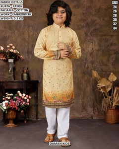 Kurta de Rayón Bordado para Niños Daman con Payama de Algodón, Traje Tradicional para Boda, Corte Regular, Largo hasta el Tobillo - Product Image 1