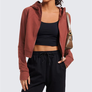 Sudaderas cortas con capucha para mujer, al por mayor, de alta calidad, últimas tendencias, de algodón, con logotipo personalizado, con cremallera, estilo urbano, servicio OEM. - Product Image 2