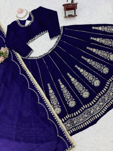 Ensemble Lehenga Choli et Dupatta bleu roi avec broderie dorée, Lehenga Choli traditionnel indien pour femmes pour mariage - Product Image 5
