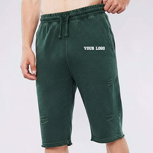 Shorts légers en coton 100% French Terry de haute qualité, effet délavé, pour homme, avec logo personnalisé imprimé à l'écran. - Product Image 1