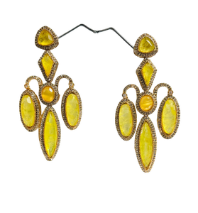 Pendientes Largos Geométricos de Lujo en Color Amarillo, Chapados en Oro con Pedrería, Joyería de Moda para Mujer, Novia, Boda - Product Image 6