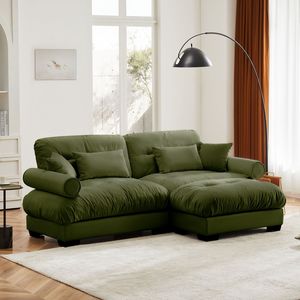 Divano Moderno Oversize a 2 Posti in Velluto con Poggiapiedi, Braccioli Imbottiti e Cuscino Lombare - Cuscini Decorativi Inclusi per Soggiorno - Product Image 3
