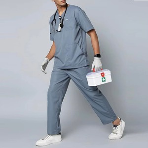 Uniformes Médicos para Hombre, Blusas de Trabajo de Manga Corta con Cuello en V, Uniformes Estampados para Doctores y Cuidadores con Bolsillos - Product Image 4