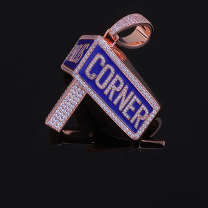 Pendentif Croix de Luxe en Moissanite, Émail Bleu, Design Lettre Sertie de Pierres, Finition Or Rose, Bijou Hip Hop Tendance, Cadeau - Product Image 3