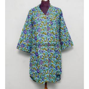 Vestido Formal de Noche para Mujer, 100% Algodón Puro, Estampado Floral, Cuello en V, Manga 3/4, Largo a Media Pantorrilla, Ecológico y Lavable - Product Image 1