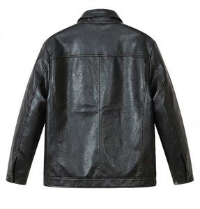 <b>Men's</b> Black Leather <b>Jacket</b> <b>Fur</b> <b>Lined</b> Winter Warm Coat Zip Up Motorcycle Biker - Product Image 2