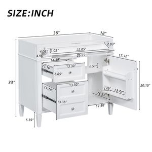 Mobile Bagno Moderno da 36 Pollici Senza Piano, Struttura in Legno Massello con 2 Cassetti a Ribalta e 2 Cassetti Standard - Product Image 6