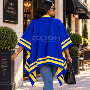 Cosh International Sorority Sisterhood Blue Yellow Batwing Sleeve Long <b>Cardigan</b> Casual 100% Polyester Collarless <b>Sweater</b> - Product Image 5