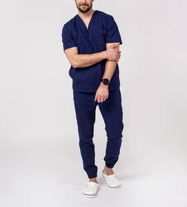 Tenues médicales d'hôpital pour hommes, ensembles de blouses à manches courtes et pantalons de jogging, en coton tissé réutilisable 100% respirant, OEM - Product Image 5
