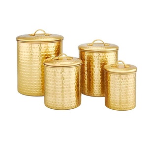 Vintage Design Hammered Gold Brass <b>Canisters</b> With Airtight Lids For <b>Kitchen</b> Spice Storage Organizer <b>Set</b> Handcrafted - Product Image 5