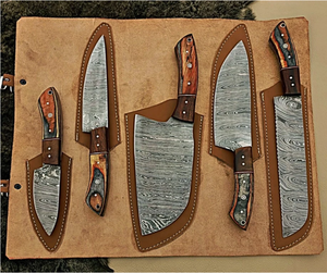 Juego de Cuchillos de Chef de Acero de Damasco de Alta Calidad, 5 Piezas, Personalizables OEM/ODM, con Hojas de Punta Caída y Borde Biselado, Mangos de Madera - Product Image 4