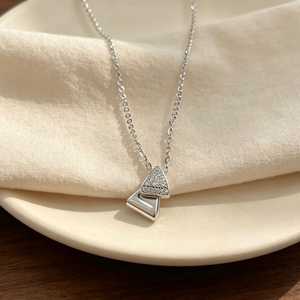Women's 925 Silver/Rose <b>Gold</b> Minimalist Pendant Necklace <b>Set</b> with Zirconia Geometric Design <b>Jewelry</b> Gift - Product Image 1