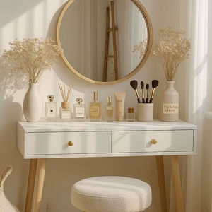 Meuble de chambre à coucher pour fille, taille petite, longueur 80 cm, populaire, avec table de maquillage, chaise de beauté assortie et miroir - Product Image 1