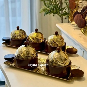 Newly Designer Collection Gold Finished Metal Bowl With Wooden Base Party Use Chocolate Candy <b>Nuts</b> Bowl - Product Image 4