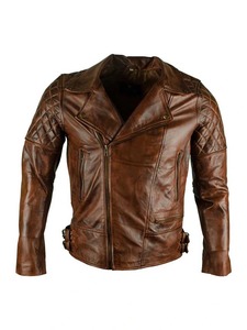 Brando Brown <b>Retro</b> Biker <b>Leather</b> <b>Jacket</b> - Product Image 1