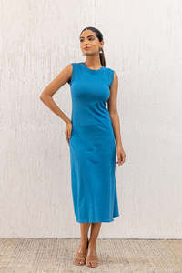 Top de Punto sin Mangas con Cuello Redondo, Ajustado, Color Azul Sólido, Informal, para Todas las Temporadas, Transpirable, de Algodón y Elastano, Cómodo para Mujer - Product Image 3