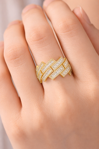 Mens Hip Hop Iced Out Zigzag Baguette Diamond <b>Ring</b> Lab Grown Pave 925 Sterling <b>Silver</b> 14K Gold Plated Luxury <b>Statement</b> Band - Product Image 5