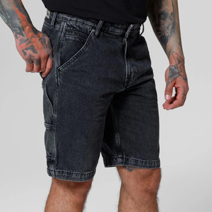 Hot Selling Casual Wear 100% Cotton 14 OZ Denim Fabric Stone Washed Baggy Denim Jorts Light Ripped off Raw Hem Men's <b>Shorts</b> - Product Image 4