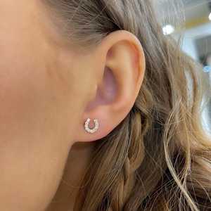 Horseshoe Stud <b>Earrings</b> Lab Grown Diamond 14K 18K Solid Gold Round Cut Lucky Small Charm Studs Dainty Minimalist Women Jewelry - Product Image 4