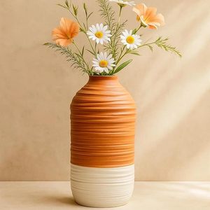 White Textured <b>Ceramic</b> Flower <b>Vase</b> with Matte Glaze Rustic Design for Home Wedding Table Decor - Product Image 1