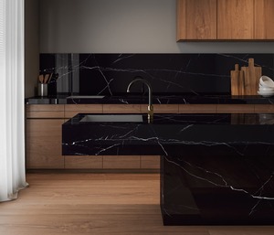 Nero Marquina แผ่นพอร์ซเลนขัดเงาพื้นผิวหินอ่อนหรูหราสำหรับการตกแต่งภายในที่หรูหรา - Product Image 1