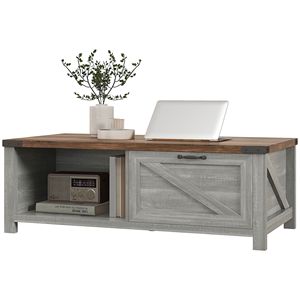 Tavolino da Caffè Rustico Fatto a Mano Eco-Friendly con Cassetto Contenitore e Ripiano Aperto Grigio Anticato - Product Image 1
