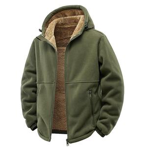 Veste polaire pour homme à capuche avec fermeture éclair, vêtements d'extérieur chauds pour l'hiver, coupe classique, couleur unie avec poches, coupe-vent, vêtements d'extérieur - Product Image 4
