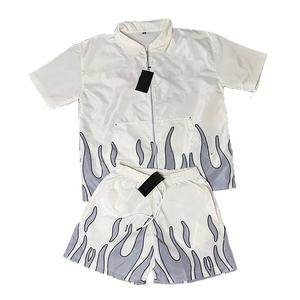 Ensemble de survêtement décontracté unisexe vert et violet à imprimé flamme, éco-responsable, manches courtes, fermeture éclair, style Y2K, léger, 100 % biologique, pour l'hiver - Product Image 2