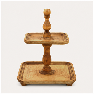 2-Tier Wooden Cake <b>Stand</b> & Square <b>Cupcake</b> Display <b>Stand</b> for Wedding Party Decor Handcrafted Farmhouse Tiered Serving Tray - Product Image 1