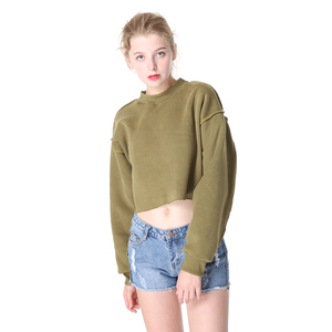 เสื้อฮู้ดครอปผ้าเทอร์รี่คอตตอน 100% แขนยาว คอกลม สีพื้น ปักโลโก้ด้านหน้าสำหรับผู้หญิง รุ่นฤดูหนาวแบบสั่งทำพิเศษ - Product Image 3
