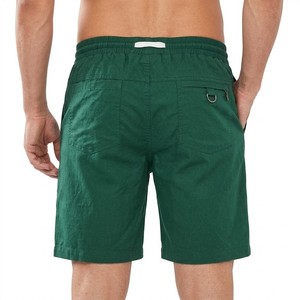Shorts de plage décontractés vert foncé pour hommes, taille élastique avec cordon de serrage, en mélange de coton léger, pour l'été, les vacances et les loisirs en extérieur - Product Image 2