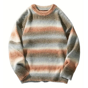 Pull à col rond rayé en tricot surdimensionné pour homme, vêtement décontracté d'automne, coupe régulière, manches longues - Product Image 1