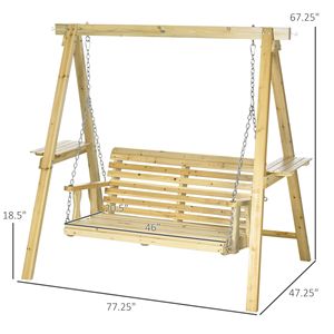 Dondolo a 2 Posti in Legno con Supporto e Tavolini Laterali per Giardino, Bordo Piscina o Cortile, per Uso Esterno - Product Image 3