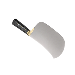 Couteau à viande robuste en acier argenté, lame large courbée, manche noir, bolster doré, pour boucher et cuisine - Product Image 2